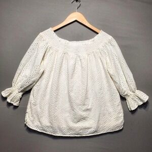 Eva Longoria Eyelet Top Womens XL White Cotton Boho Cottagecore Peasant Blouse
